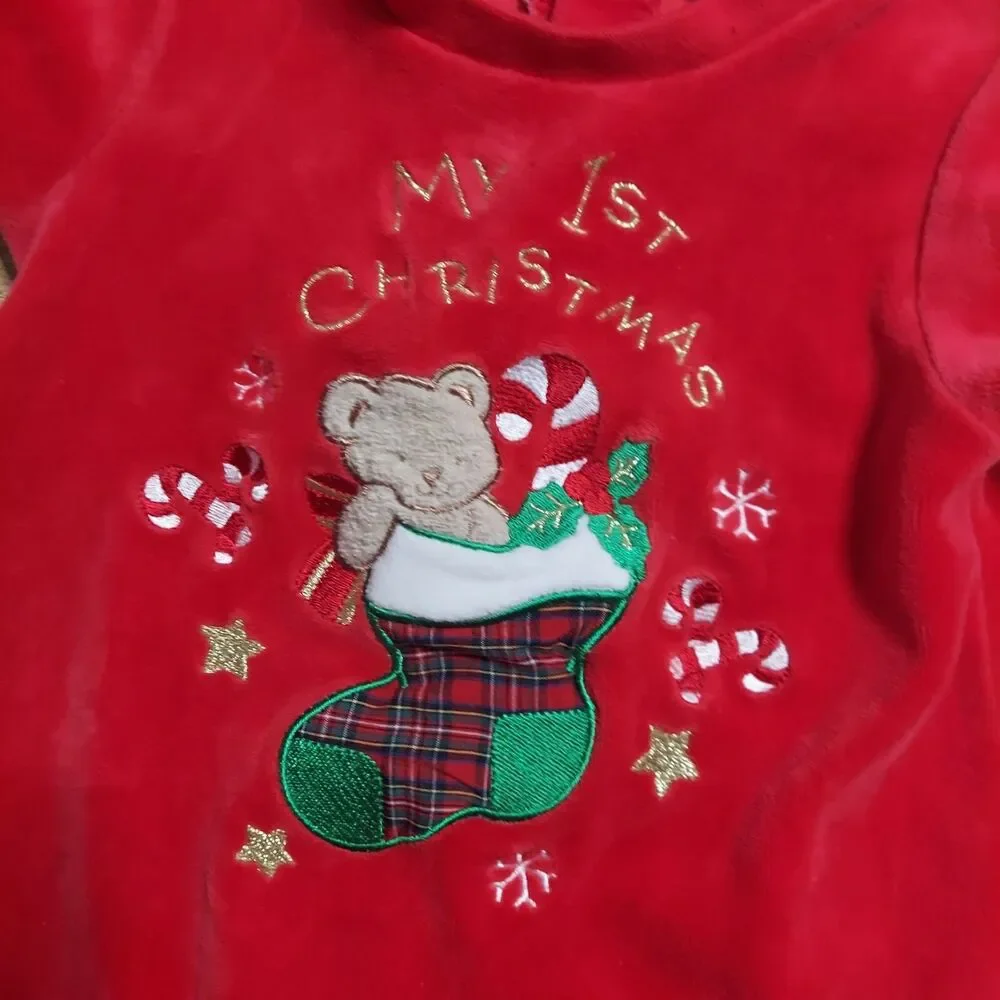 Baby's 1st First Christmas Outfit Sleeper + Hat Sz 3 Months